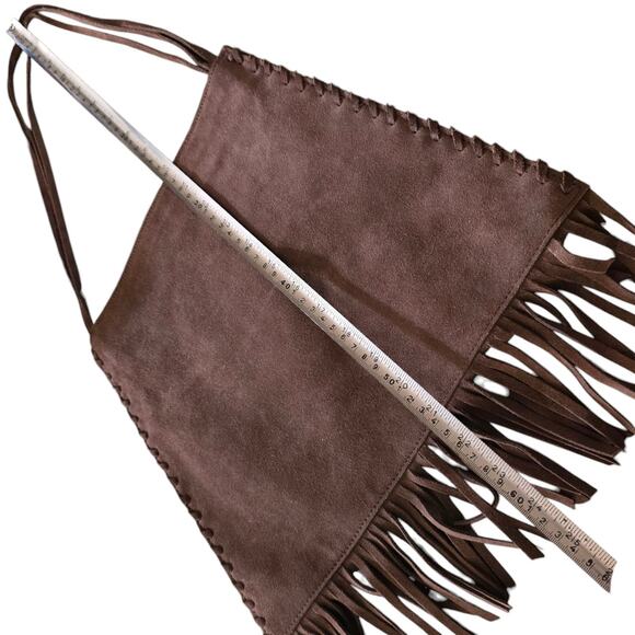 Vintage GAP Cow Split Leather Dark Brown Shoulder Bag Fringe Tassels Native Y2K - Picture 3 of 6